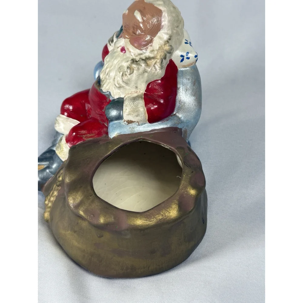 VINTAGE HANDPAINTED CERAMIC MOLD SLEEPING NAPPING SANTA PLANTER 6.5x4.5”